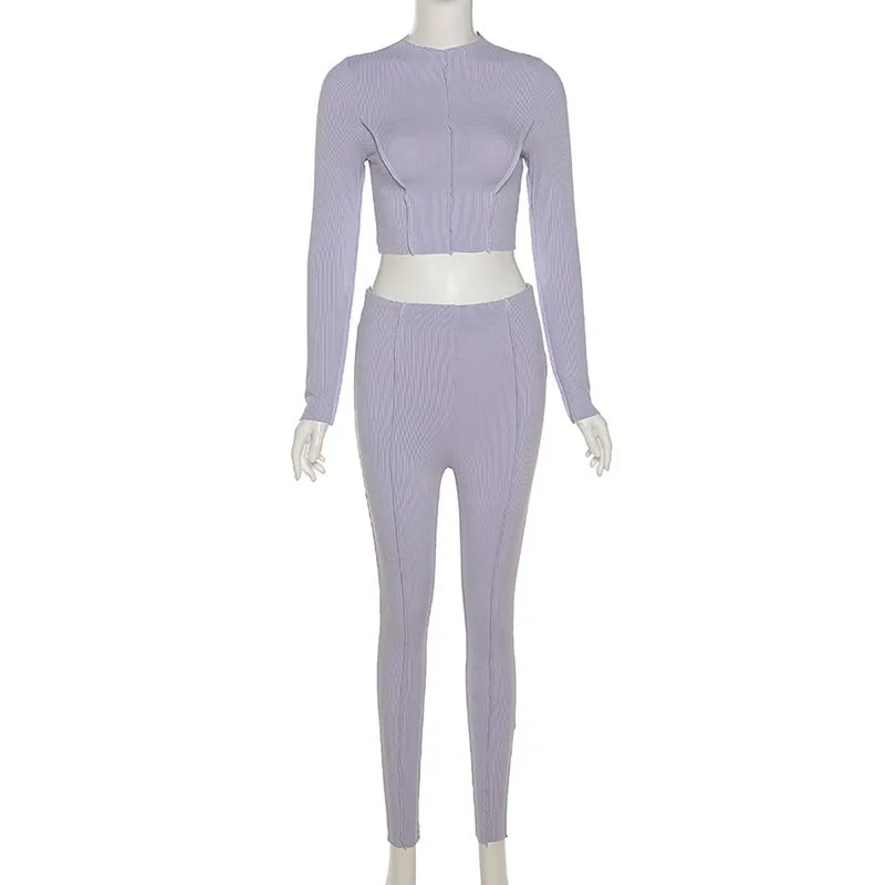 Женский облегающий Повседневный однотонный сексуальный комплект из 2 предметов