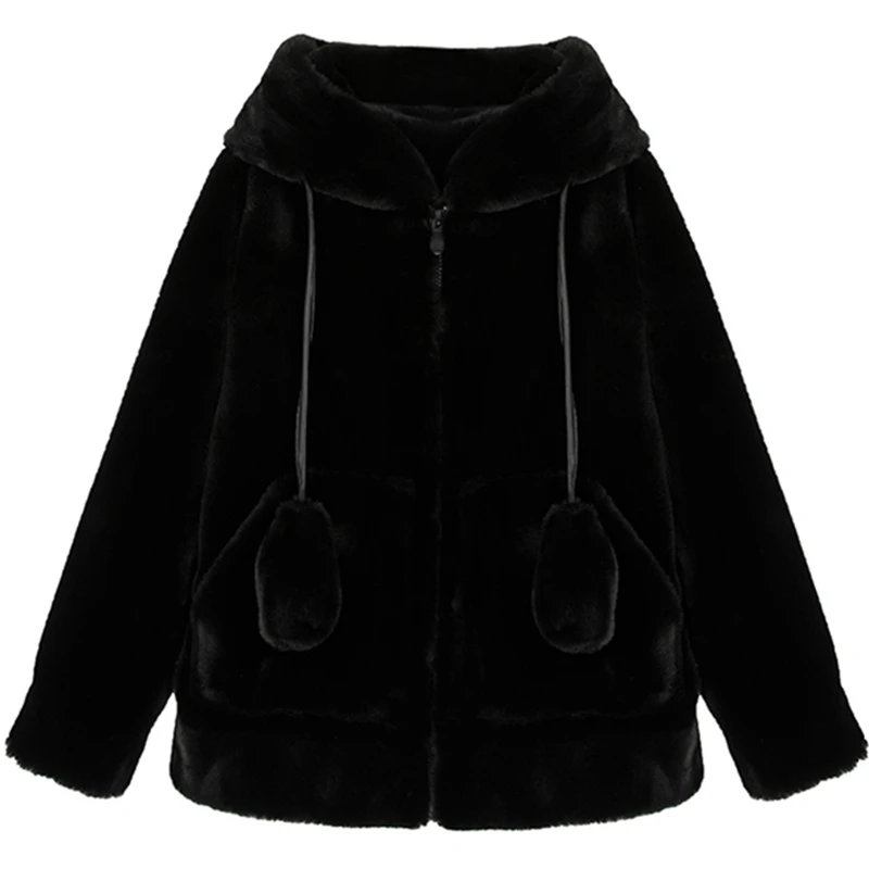 Nerazzurri Spring fluffy jacket with rabbit ears raglan sleeve zipper Oversize light soft harajuku kawaii faux fur hoodie 2021 images - 6