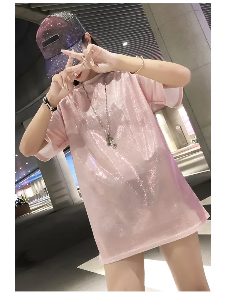 

zaraing style women Harajuku Bright wire mid-length T-shirt short-sleeve loose ins streetwear summer tee egirl clothes aesthetic