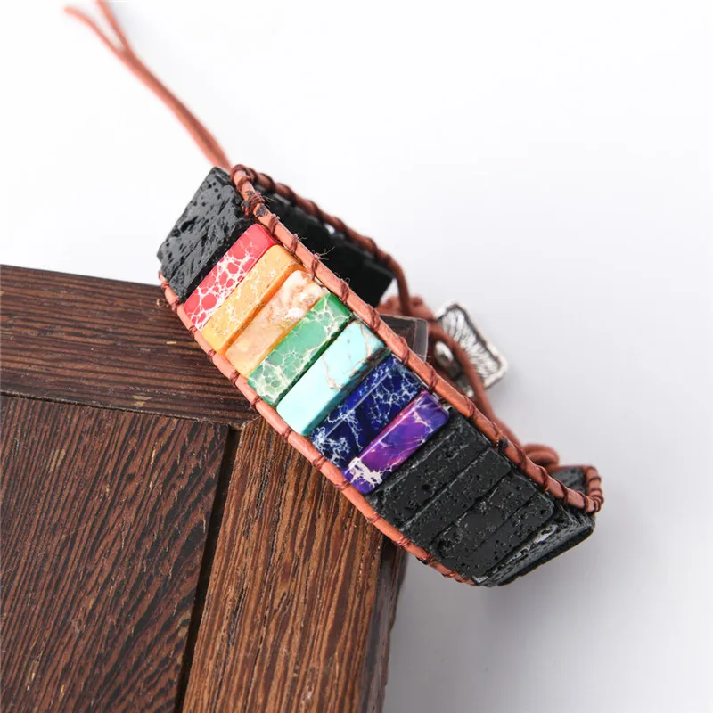 Чакра Обертывание Браслет Из Черной Лавы камень кожаный браслет DIY ароматерапия эфирное масло диффузор Йога браслет, бижутерия для женщин и мужчин