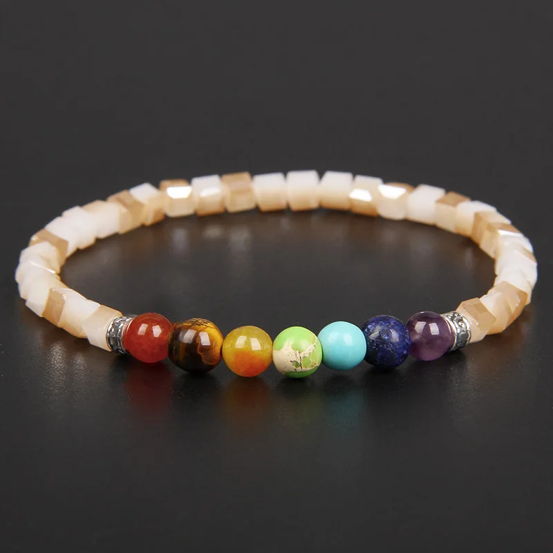 

4MM Cube Beads Bracelet Colorful Square Quartzs Austria Crystal Glass 7 Chakra Bracelet For Women Men Healing Reiki Yoga Jewelry