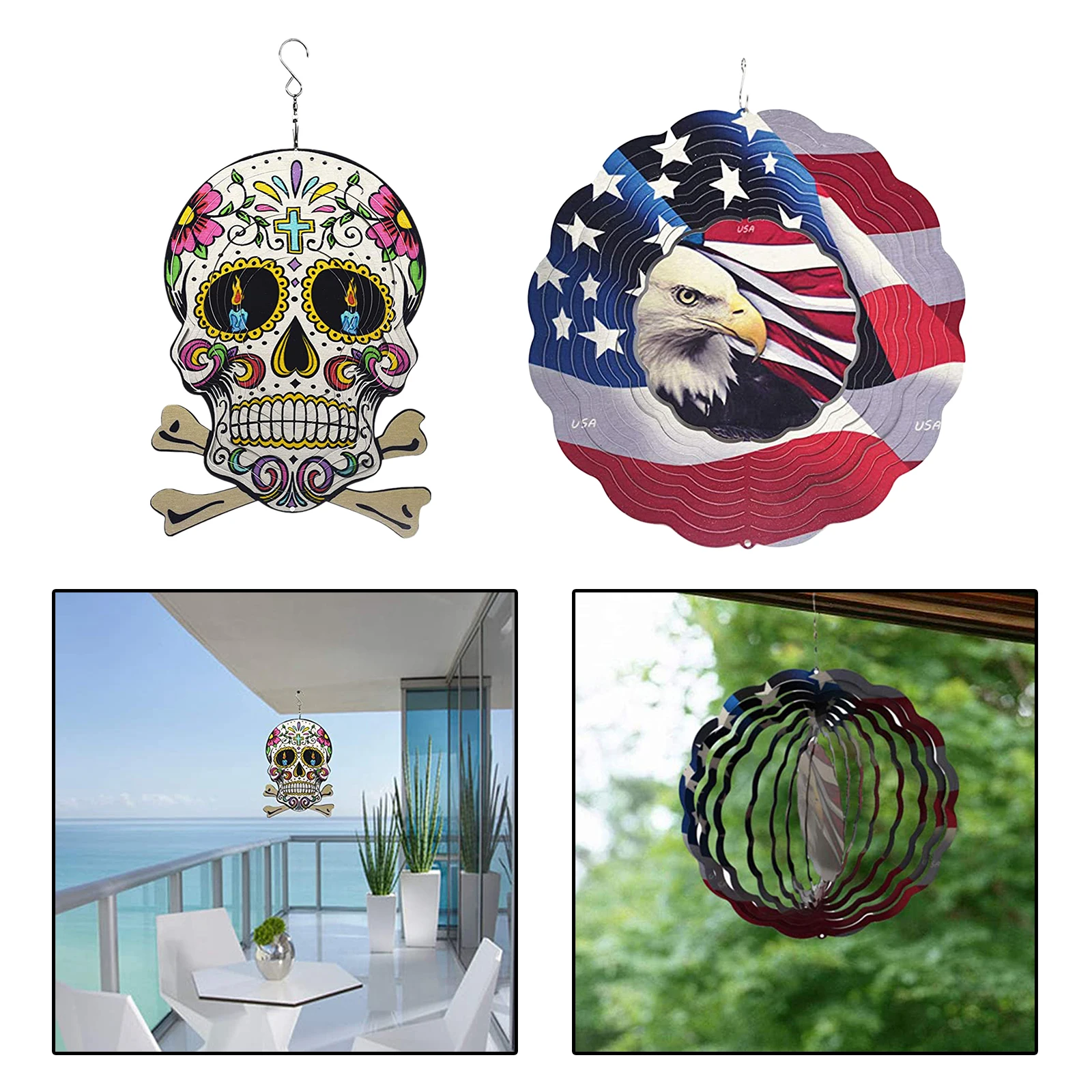 

Hanging Metal Wind Spinner Decor Whirligig Crafts Decoration with Hook 12"