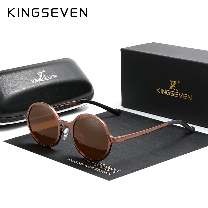 Солнечные очки KINGSEVEN в круглой алюминиевой оправе UV400 женские роскошные