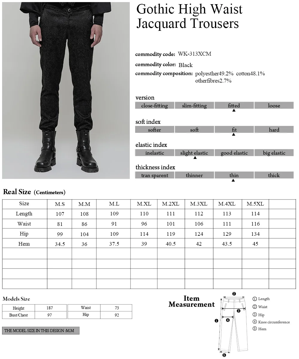

PUNKRAVE Men's Gothic High Waist Jacquard Trousers Palace Vintage Formal Prom Wedding Long Pants