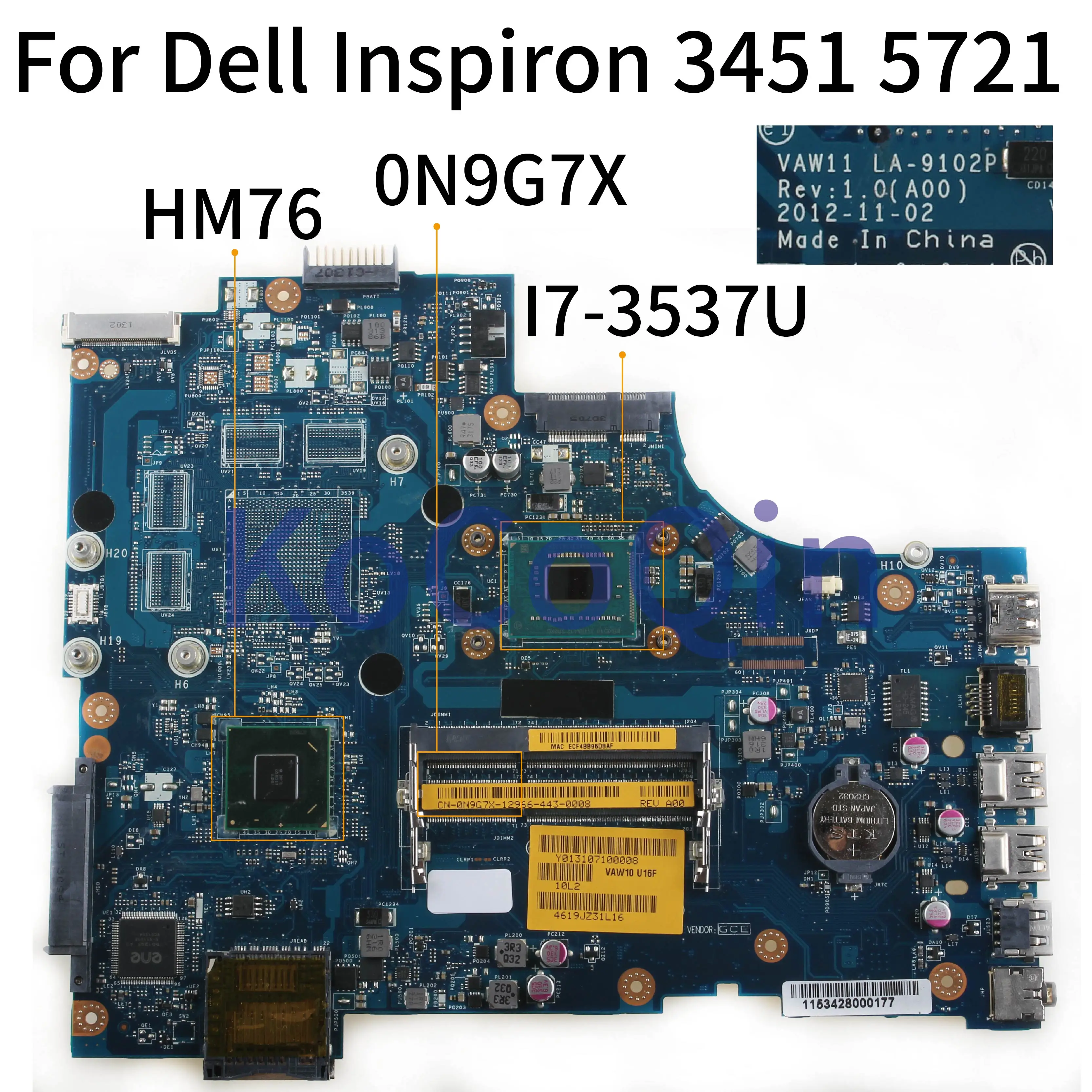 KoCoQin материнская плата для ноутбука Dell Inspiron 17R 3721 5721 I7 3537U CN 0N9G7X VAW11 LA 9102P SR0XG