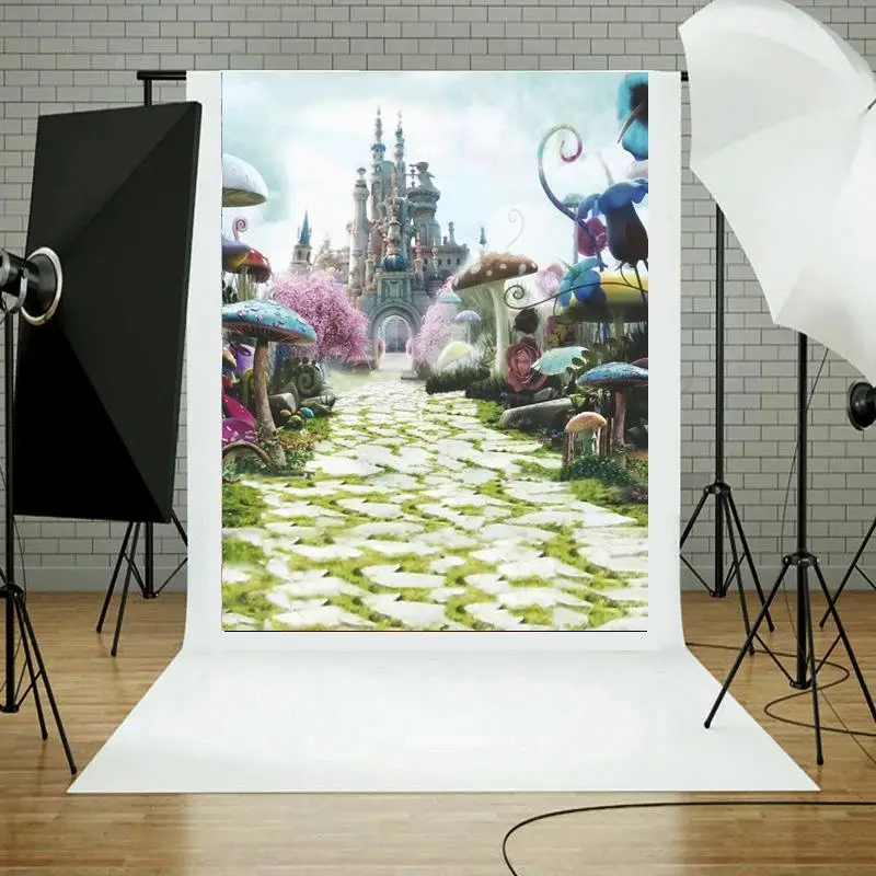 

Fantasy Fairy Tale Wonderland Mushroom Castle Photography Backdrop Birthday Customized Photo Background Studio Prop Vinyl