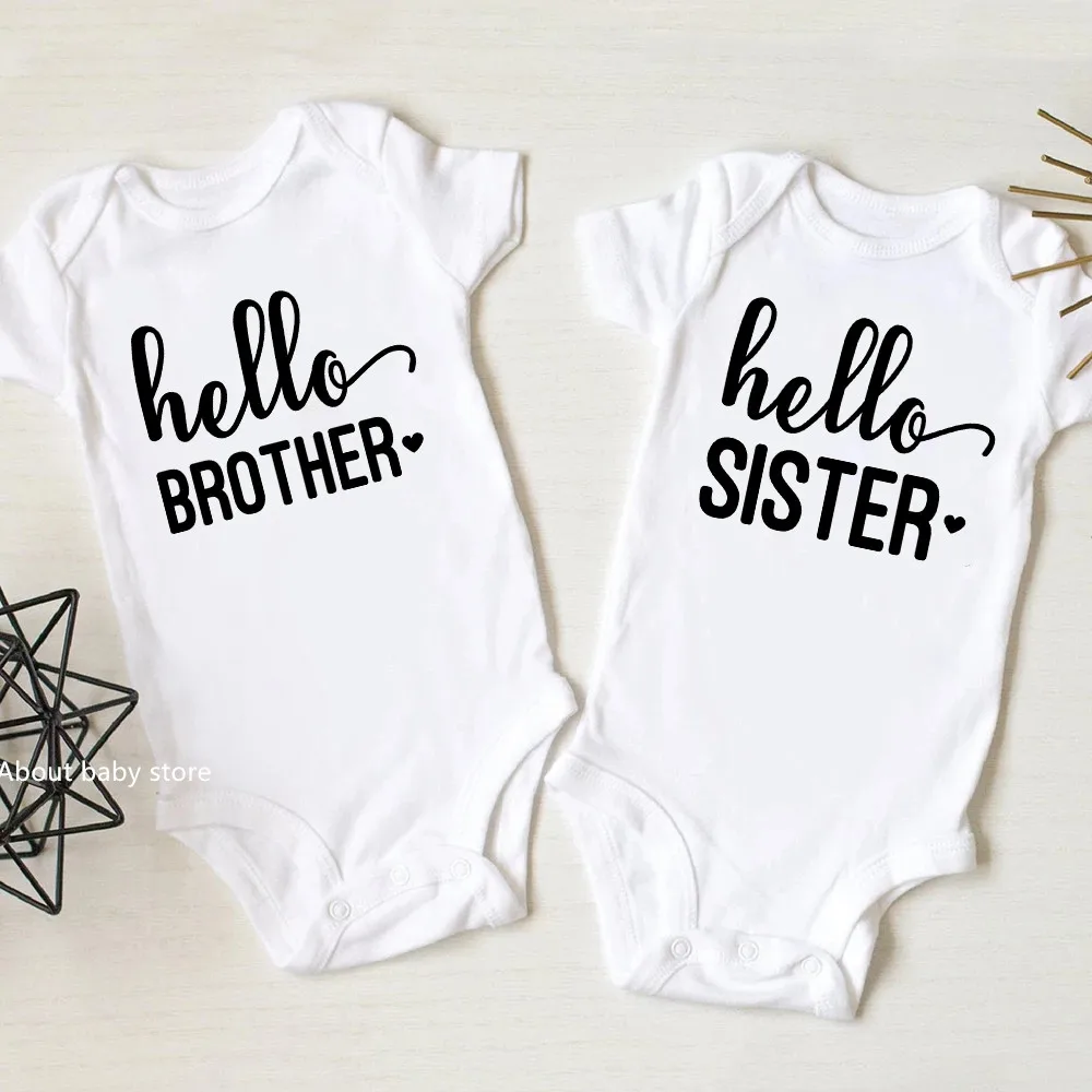 

Комбинезон для новорожденных с коротким рукавом и надписью Hello Brother Sister
