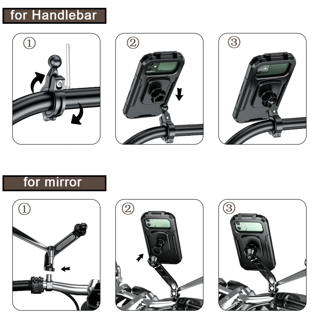 

Bike Phone Support Holder Waterproof Case Bike Motorcycle Handlebar Rear View Mirror Stand For 4.7-6.8 Inch Phone Case Mount Bag