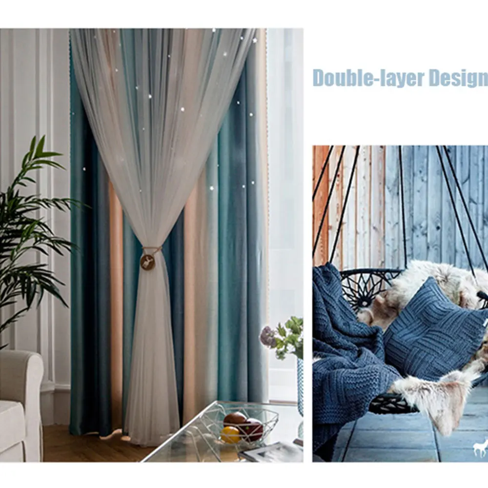 Window Curtains Double-Layer Yarn Tulle cortina Overlay Hollow-Out Stars Drapes Fairy Living Room Bedroom D20 | Дом и сад