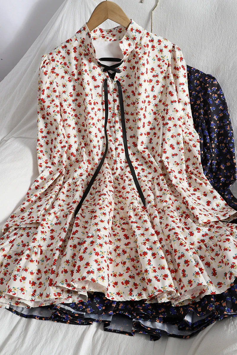 

ITOOLIN Spring Floral Ruffle Dress Women Slim Puff Sleeve Cute Mini Skirt Ball Gown Lace Femme Robe Vestido De Mujer