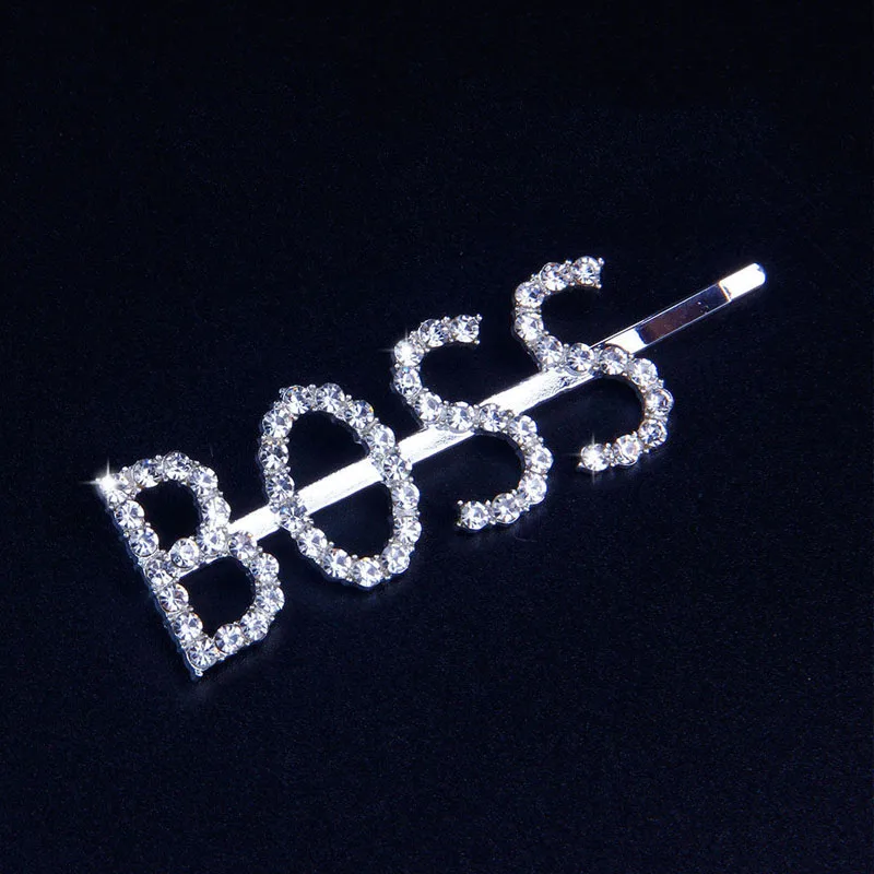 BOSS Stonefans модные буквенные заколки со стразами для женщин, заколки для волос, заколки для волос, вечерние аксессуары - Окраска металла: BOSS
