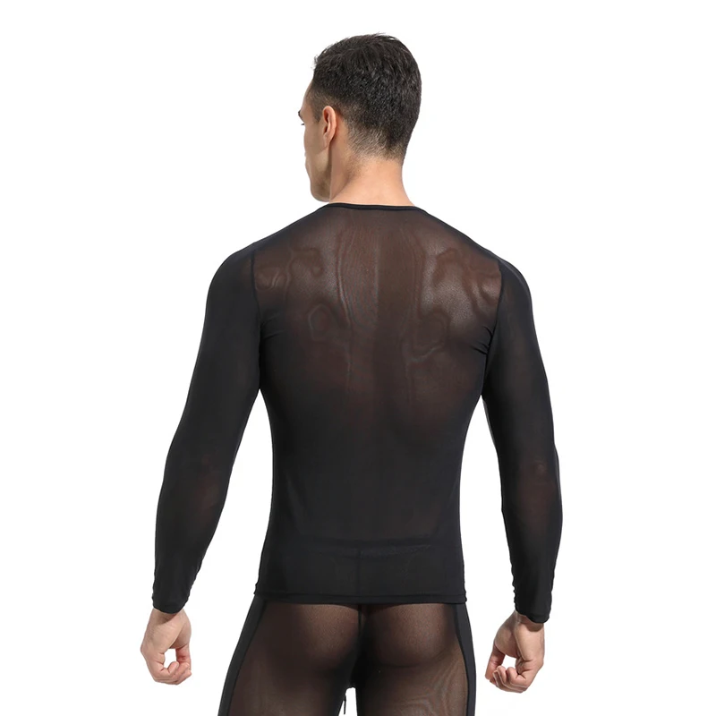 Мужская Прозрачная майка AIIOU прозрачная сетчатая с длинными рукавами нижнее