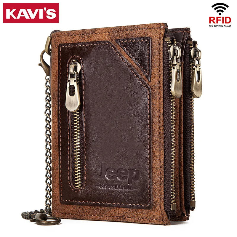 

KAVIS Rfid 100% Genuine Leather Wallet Men Portomonee Card Holder Coin Purse Small Male Money Bag Quality Mini crazy Horse