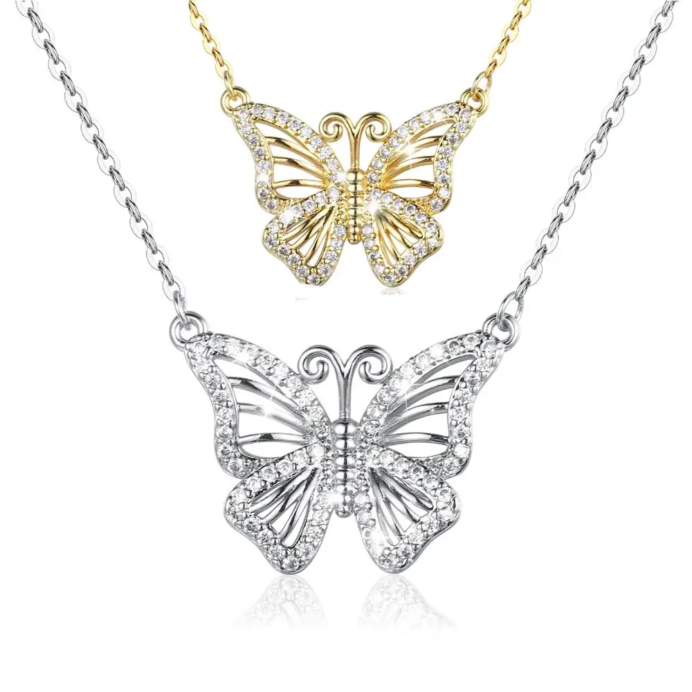 Юдора золотой и серебряный цвет бабочка кулон ожерелья Кристалл CZ ожерелье