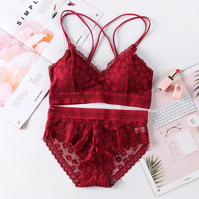 

Beauty Back Sexy Women's Underwear Set Lace Bralette Push-up Bra and Panty Sets Female Brassiere Embroidery Sexy Lingerie Set