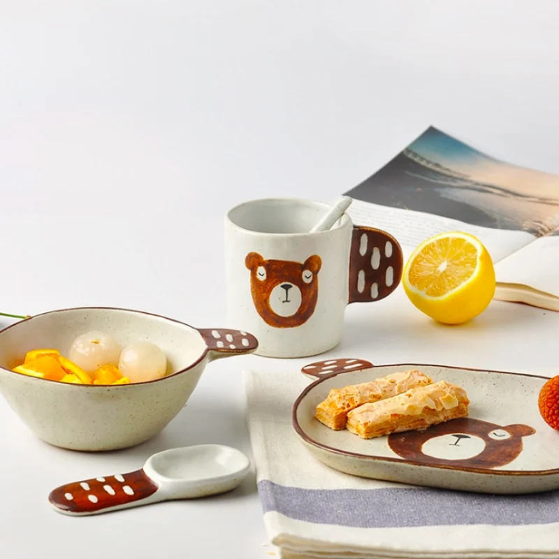Мультяшный Набор тарелок для ужина керамическая кухонная тарелка завтрака набор