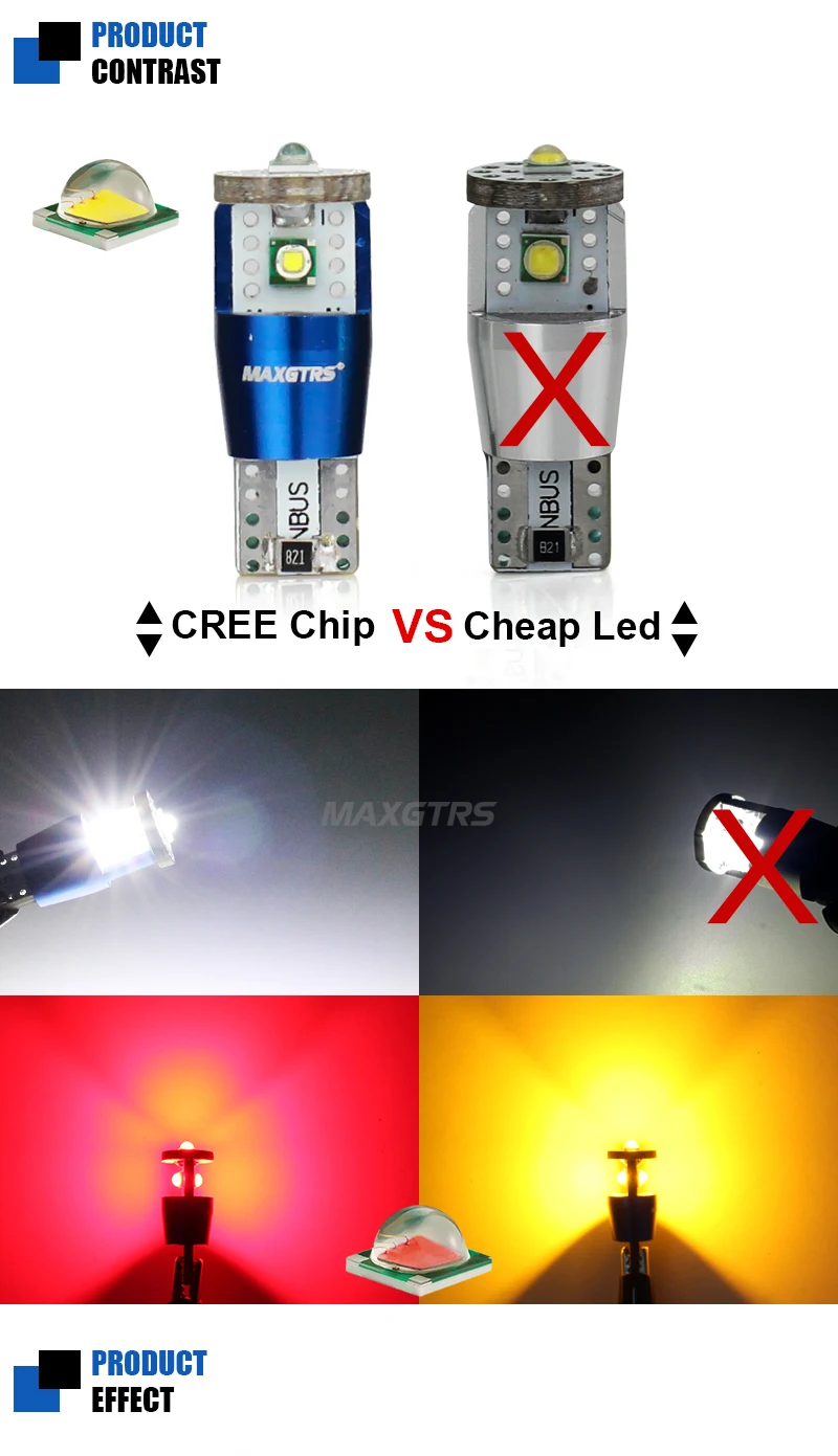 2 шт. T10 W5W 15 Вт 1350lm Высокая мощность Cree чип XP-E CANBUS без ошибок Белый светодиодный обновленный DRL резервный обратный карта купольный светильник