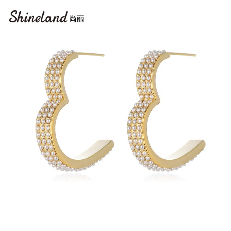 

Shineland Unique Design Half Heart Simulated Pearl Drop Dangle Earrings Fashion Statement Copper Metal Brincos for Women Wedding