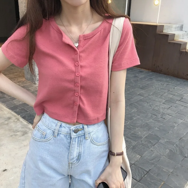 Женский трикотажный однобортный Кардиган розовый тонкий облегающий топ с