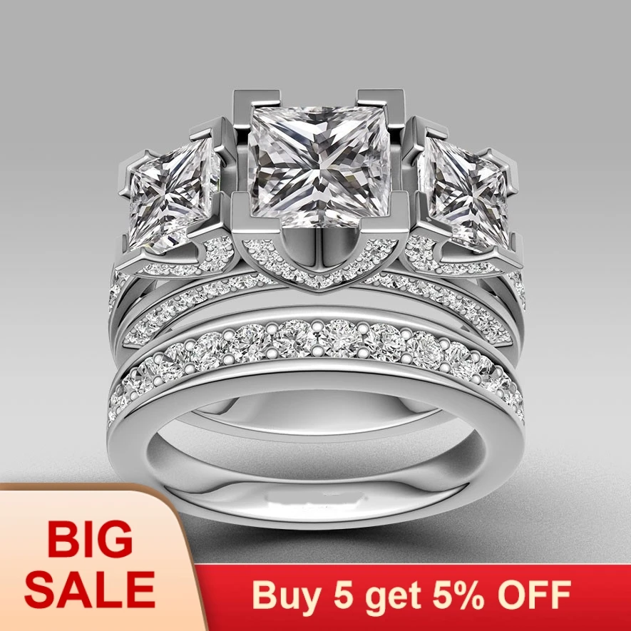 Роскошный Кристалл женский циркон обручальное кольцо Набор Мода 925 серебряные