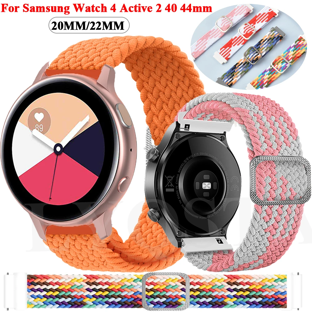 

Ремешок 22 20 мм для смарт-часов Samsung Galaxy Watch 4 Active2/S3/S2, Соло плетеный браслет для наручных часов 4 40 44 Classic 46 42 мм