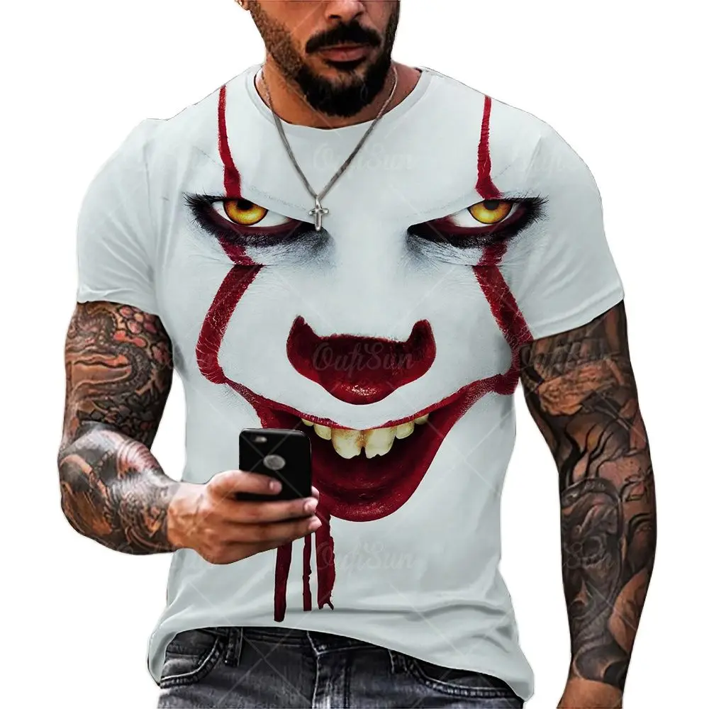 

Summer Fashion Men/Women 3D Printing Dark Evil Clown Pattern T-Shirt Personality Trend Loose Oversized Short-Sleeved Tops White