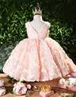 Детское кружевное платье с аппликацией, розовое платье принцессы для крещения, на день рождения, лето 2021