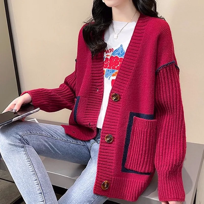 

Sweater jacket women's 2021 new fashion loose outer wear spring and autumn knitted cardigan casual top