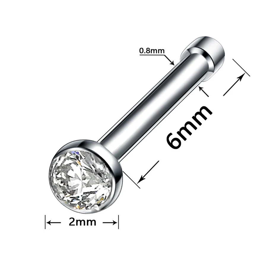 

2020 new zircon nose stud nose ring, stainless steel straight rod perforated nose decoration 40 pieces/box. Fashionable