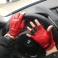 new summer mens half finger gloves man goatskin retro motorcycle leather gloves male semi fingers non slip driving gloves