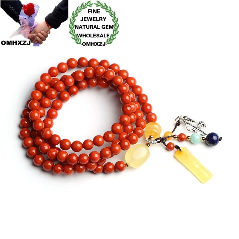 

OMHXZJ Wholesale CS92 European Fashion Fine Woman Man Party Birthday Gift Natural Genuine Red Agate Beads Four Layers Bracelet