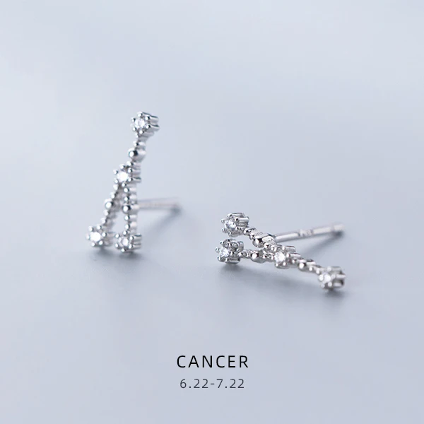 CANCER Modian Изысканные 12 созвездий милые женские хрустальные Leo Aquarius серьги гвоздики для женщин стерлингового серебра 925 ювелирные изделия - Окраска металла: CANCER