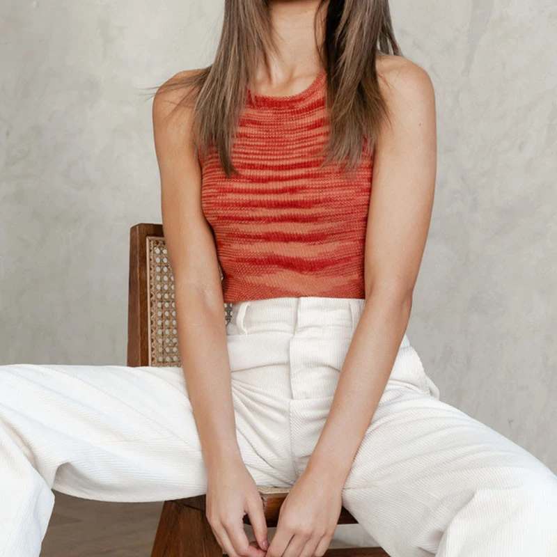 

21 Summer Knit Crop Top Women O Neck Sleeveless Y2K Basic T Shirts Women Off Shoulder Slim Streetwear Vintage Tops Female CX1702