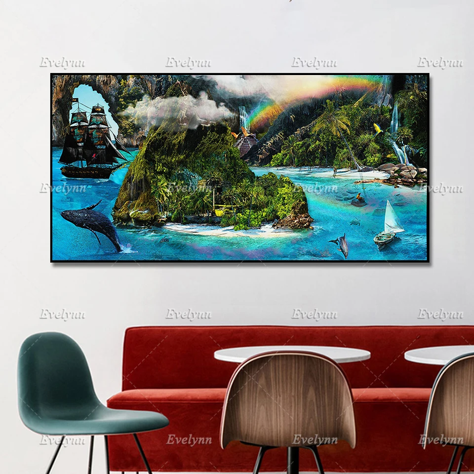 Картина синего Кита Большой Холст настенный художественный принт фантазийный