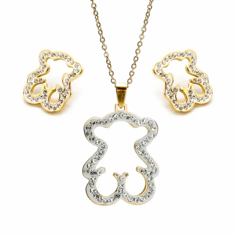 Медвежонок набор полые алмазные серьги из титановой стали ювелирные изделия