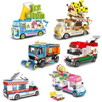 diy city cars classification vehicle hot dog pizza takeaway medical rescue sweeper vehicle model building block educational toys