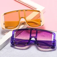 2021 new fashion brand candy color shield sunglasses for women vintage full rivet hollow one piece sun glasses men hop hop shade