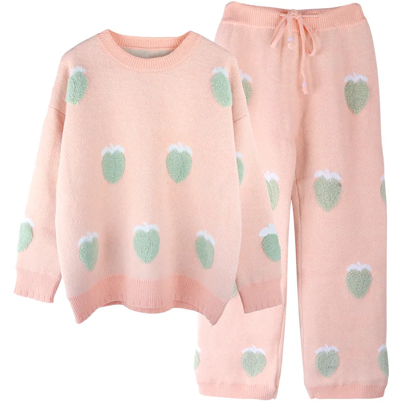 

Cute Peach Print Pajama Set Super Soft Sleepwear Winter Keep Warm Women's Pyjama Female Cute Night Suit Can Wear Clothes Outside