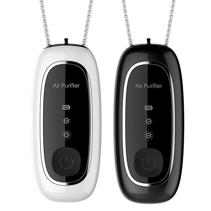 

2 Pcs Fashion Personal Wearable Air Purifier Necklace Mini Air Freshener Ionizer Negative Ion Generator, White & Black