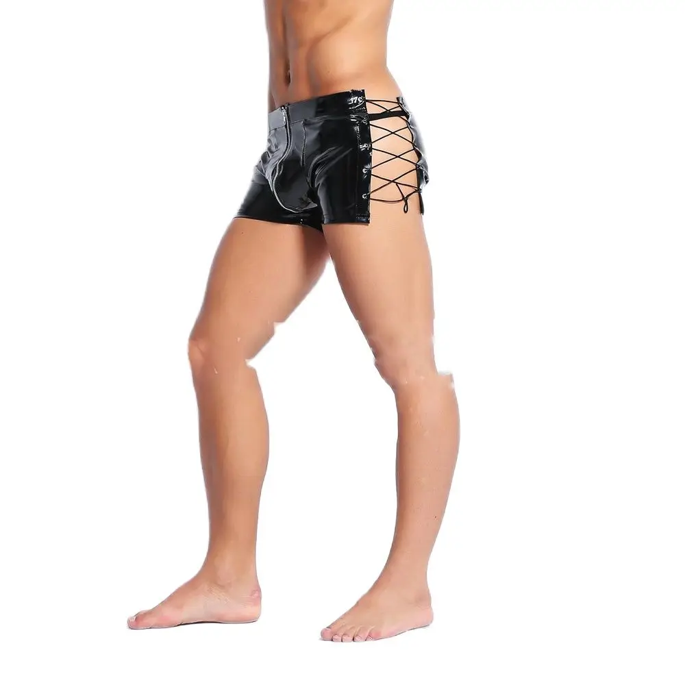 Пикантные Для мужчин дикий ПВХ Искусственная кожа застёжка-молния короткие