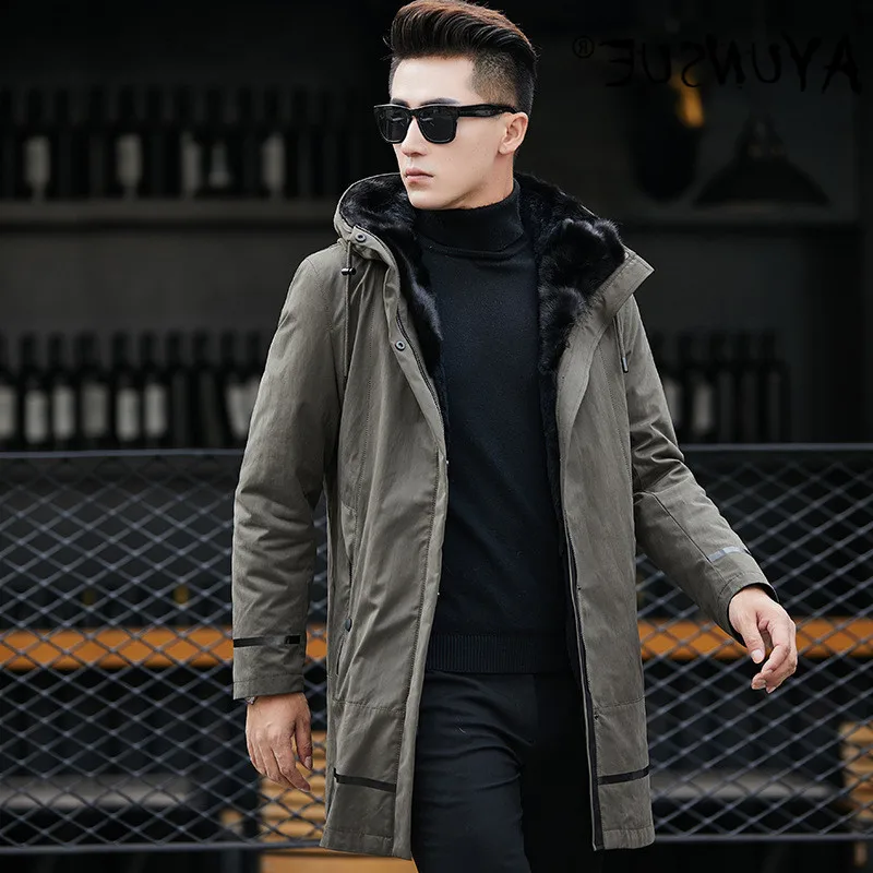 

Winter fast suit - men's jacket, leather coat, natural rabbit skin lining, warm coat, 91p92030,
