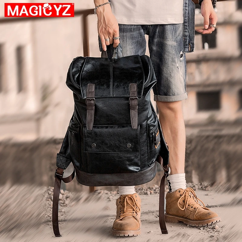 

Casual Men's Backpack Outdoor Large Capacity Laptop Backpack Male Fashion Wear-resistant Waterproof Cool Pu Leather School Bag