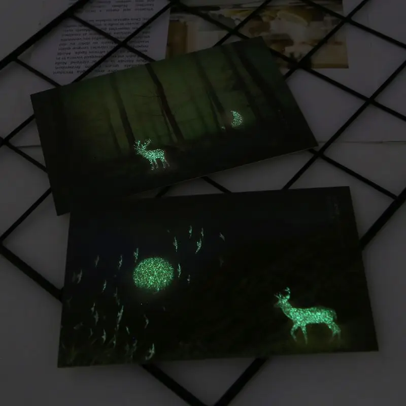 30pcs Vintage Luminous Postcard Glow In The Dark Forest Streamer Animal Greeting Post Card Novelty Xmas Greeting Cards Gift