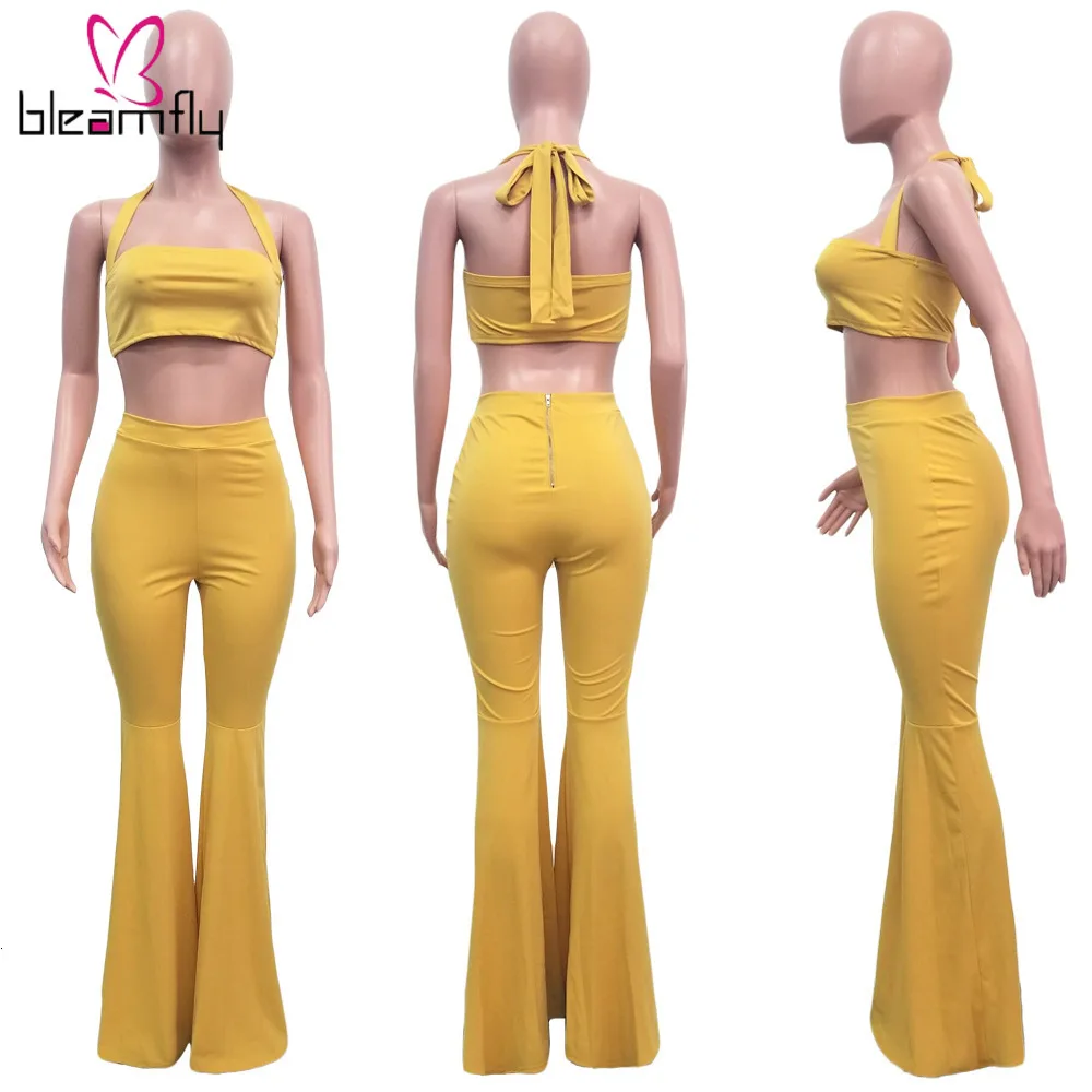 Новый женский короткий укороченный топ с бретельками на шее широкие брюки костюм