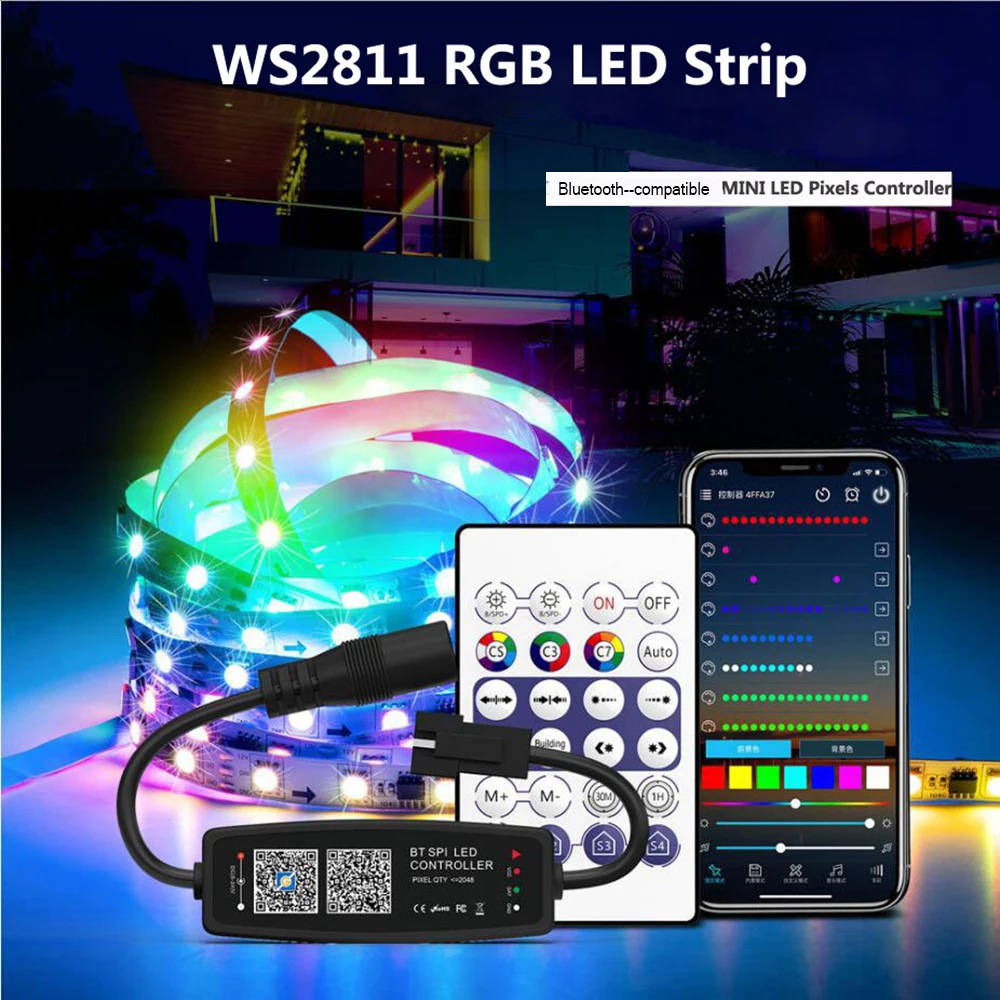 WS2812B LED Controller Bluetooth--compatible Music For SK6812 WS2811 WS2812 Pixel Strip Light APP 28Keys Remote DC5-24V | Освещение