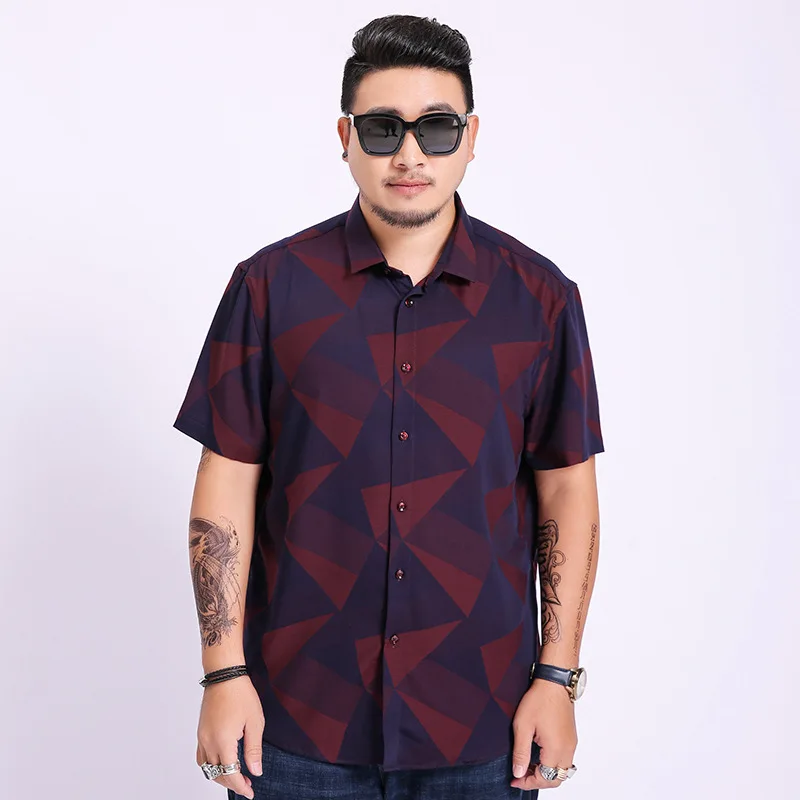 

Summer new men's youth fat plus size fashion casual color matching printing short sleeve shirt for men