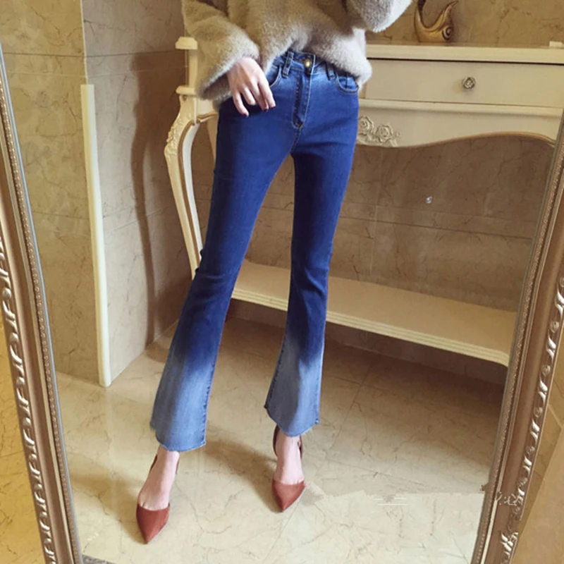 

Plus Size 5XL Panelled Flare Jeans For Women Fashion Slim Denim Ankle-Length Pants Streetwear Denim Bell Bottom Trousers Femme