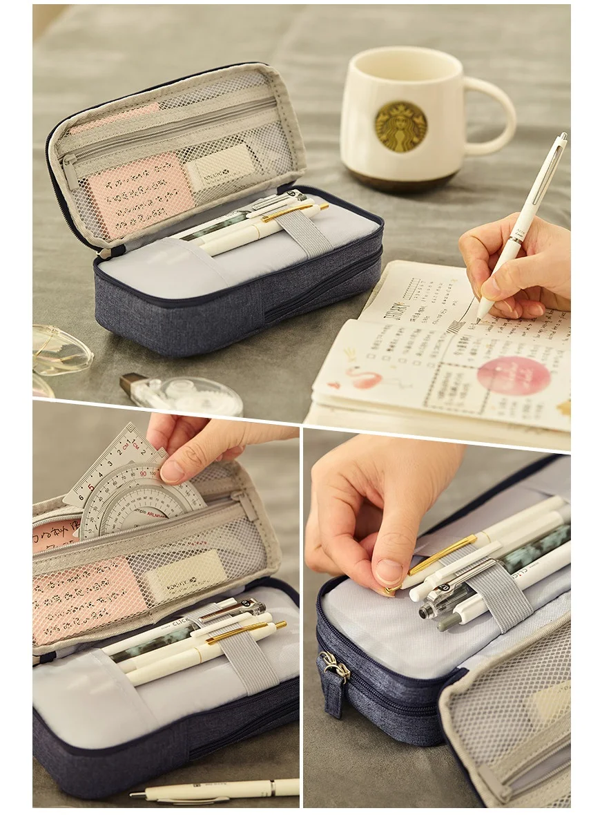 angoo youth pen bag pencil case mint stripe simple pink dots canvas pens phone holder storage pouch for stationery school f171 free global shipping