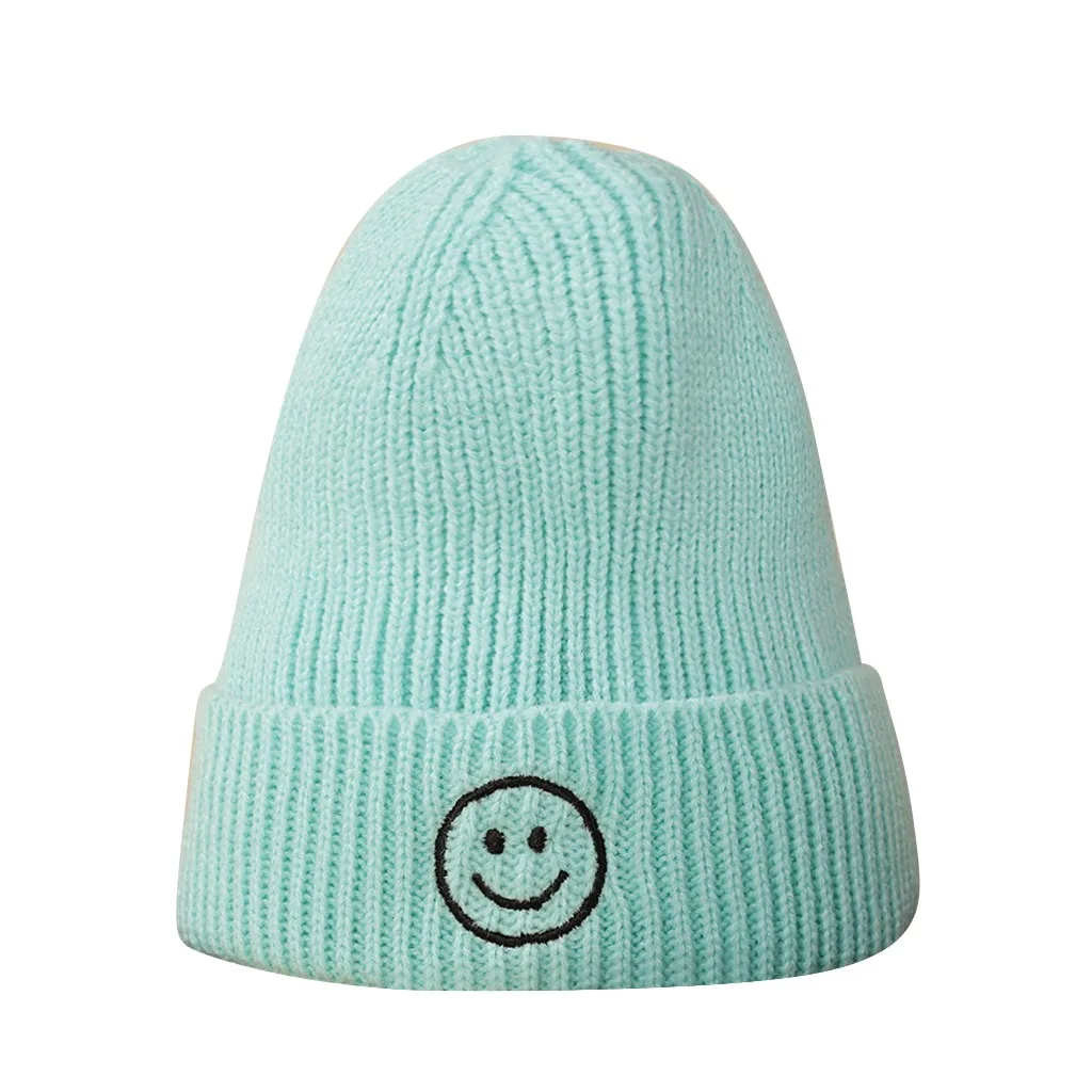 Hat Fashion Unisex Autumn Winter Warm Smiley Knitted Woolen Cap Solid color Soft Beanies Cold-proof Breathable Female Simple | Аксессуары