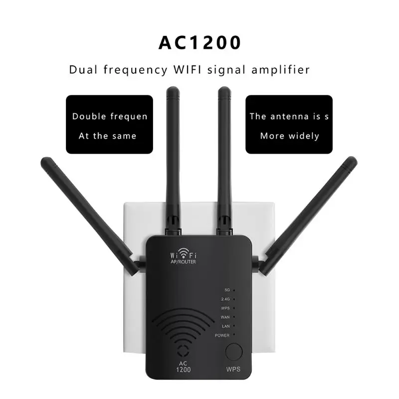 Wireless WiFi Signal Booster 1200Mbps Wi-Fi Range Extender with Ethernet Port Router WiFi Repeater 2.4G and 5G Dual Band Interne